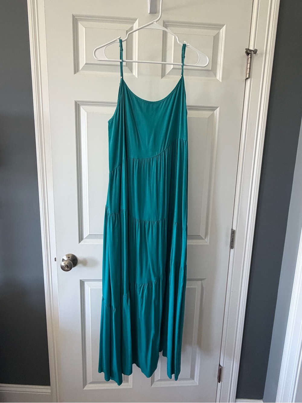 Flowing Teal Maxi Dress with Adjustable Spaghetti Straps